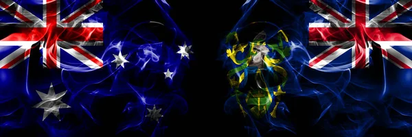 Флаги Австралии Австралии Против Великобритании Великобритании Питкэрн Айлендс Дымовой Флаг — стоковое фото