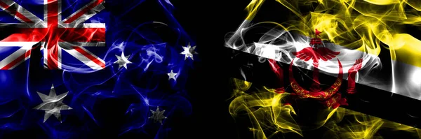 Bandeiras Austrália Austrália Brunei Bruneian Bandeira Fumaça Colocada Lado Lado — Fotografia de Stock