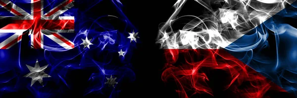 Флаги Австралии Австралии Чехии Дымовой Флаг Помещен Бок Бок Черном — стоковое фото