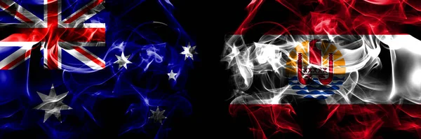 Vlajky Austrálie Austrálie Francie Francouzská Polynésie Kouřový Prapor Umístěný Vedle — Stock fotografie