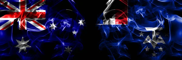 Bandeiras Austrália Austrália França Terras Francesas Sul Antárticas Bandeira Fumaça — Fotografia de Stock