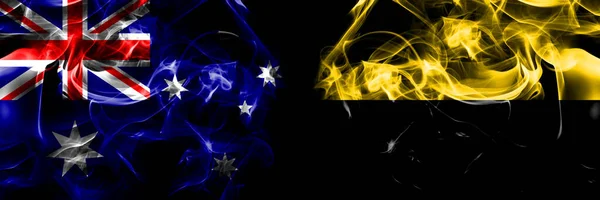 Vlajky Austrálie Austrálie Německo Sasko Anhaltsko Kouřový Prapor Umístěný Vedle — Stock fotografie