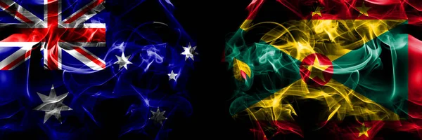 Ausztrália Zászlói Ausztrál Grenada Füst Zászló Elhelyezett Egymás Mellett Fekete — Stock Fotó