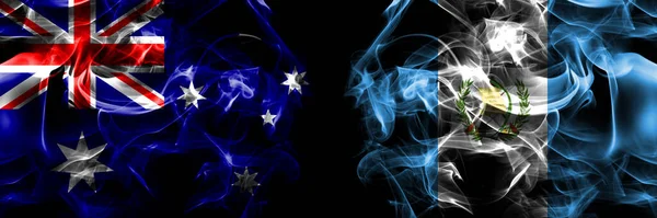 Vlajky Austrálie Australan Guatemala Kouřový Prapor Umístěný Vedle Sebe Černém — Stock fotografie