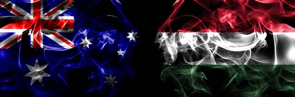 Bandeiras Austrália Austrália Hungria Húngaro Bandeira Fumaça Colocada Lado Lado — Fotografia de Stock