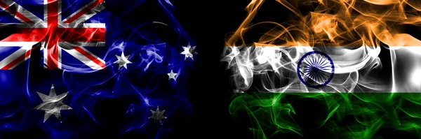 Banderas Australia Australia India Bandera Humo Colocada Lado Lado Sobre — Foto de Stock
