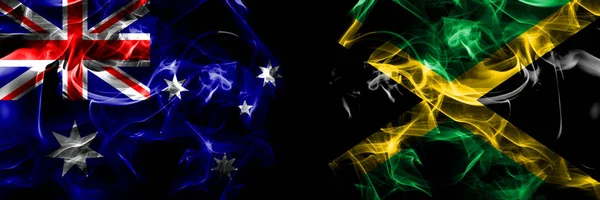 Vlajky Austrálie Austrálie Jamajka Jamajka Kouřový Prapor Umístěný Vedle Sebe — Stock fotografie