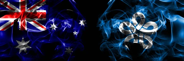 Vlajky Austrálie Austrálie Japonsko Japonsko Prefektura Fukuoka Kouřový Prapor Umístěný — Stock fotografie