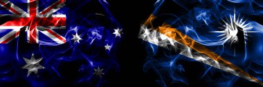 Avustralya bayrakları, Avustralya - Marshall Adaları. Duman bayrağı siyah arkaplanda yan yana yerleştirildi. 