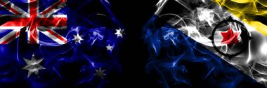 Avustralya bayrakları, Avustralya Hollanda, Hollanda, Bonaire 'ye karşı. Duman bayrağı siyah arkaplanda yan yana yerleştirildi. 
