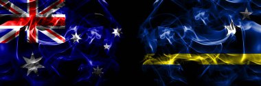 Avustralya bayrakları, Avustralya Hollanda, Hollanda, Curacao 'ya karşı. Duman bayrağı siyah arkaplanda yan yana yerleştirildi. 