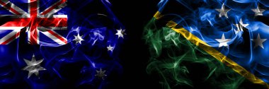 Avustralya bayrakları, Avustralya, Solomon Adalarına karşı. Duman bayrağı siyah arkaplanda yan yana yerleştirildi. 