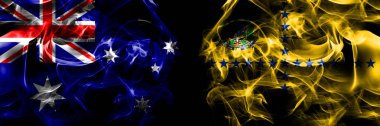 Avustralya bayrakları, Avustralya Başkan Yardımcısı Brezilya 'ya karşı. Duman bayrağı siyah arkaplanda yan yana yerleştirildi. 