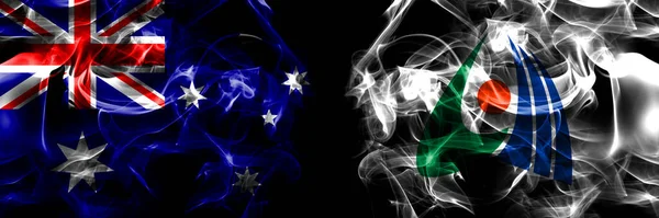 Vlajky Austrálie Australian Japonsko Japonsko Mukawa Hokkaido Iburi Subprefektura Kouřový — Stock fotografie