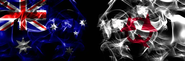 Bandeiras Austrália Austrália Japão Japão Prefeitura Oita Bandeira Fumaça Colocada — Fotografia de Stock