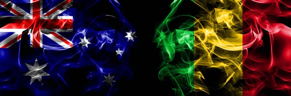 Ausztrália Zászlói Ausztrál Mali Füst Zászló Elhelyezett Egymás Mellett Fekete — Stock Fotó