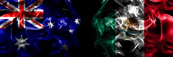 Bandeiras Austrália Austrália México México Bandeira Fumaça Colocada Lado Lado — Fotografia de Stock