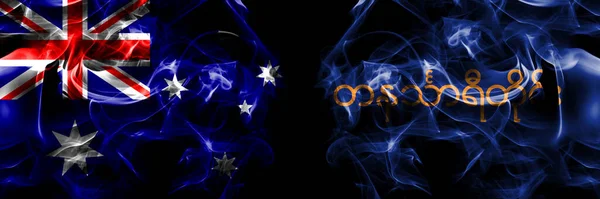 Флаги Австралии Австралии Против Мьянмы Дивизия Танинтхари Дымовой Флаг Помещен — стоковое фото