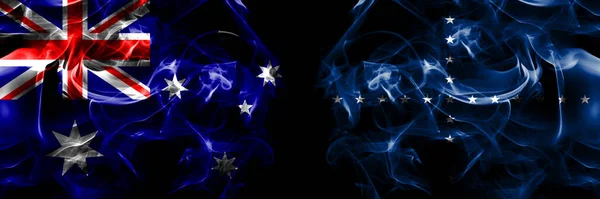 Vlajky Austrálie Australan Námořní Jack Brazílie Kouřový Prapor Umístěný Vedle — Stock fotografie