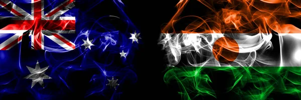 Banderas Australia Australia Níger Nigerien Bandera Humo Colocada Lado Lado — Foto de Stock