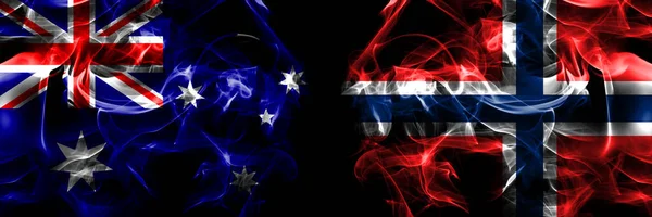 Avustralya Bayrakları Avustralya Norveç Karşı Norveç Duman Bayrağı Siyah Arkaplanda — Stok fotoğraf