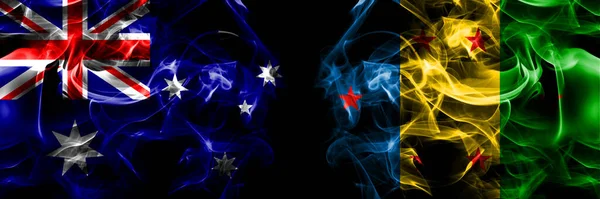 Ausztrál Zászlók Ausztrál Ogoni Emberek Füst Zászló Elhelyezett Egymás Mellett — Stock Fotó