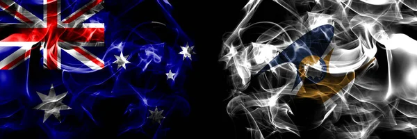 Bandeiras Austrália Austrália Organizações União Econômica Eurasiática Bandeira Fumaça Colocada — Fotografia de Stock