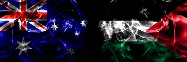 Флаги Австралии Австралии Против Палестины Палестины Дымовой Флаг Помещен Бок — стоковое фото