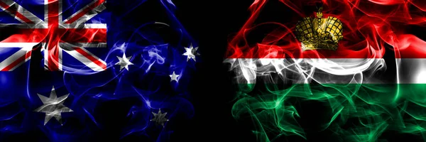 Bandeiras Austrália Austrália Rússia Rússia Oblast Kaluga Bandeira Fumaça Colocada — Fotografia de Stock