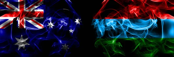 Vlaggen Van Australië Australisch Rusland Russisch Karelië Rook Vlag Naast — Stockfoto