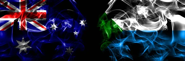 Флаги Австралии Австралии Против России России Хабаровского Края Дымовой Флаг — стоковое фото