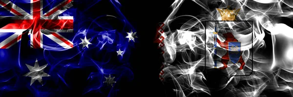 Vlajky Austrálie Australan Rusko Rusky Mari Kouřový Prapor Umístěný Vedle — Stock fotografie