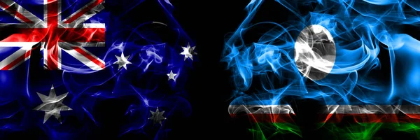 Vlajky Austrálie Australan Rusko Rusky Sakha Kouřový Prapor Umístěný Vedle — Stock fotografie