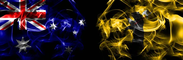 Vlajky Austrálie Austrálie Rusko Rusky Jaroslavl Oblast Kouřový Prapor Umístěný — Stock fotografie