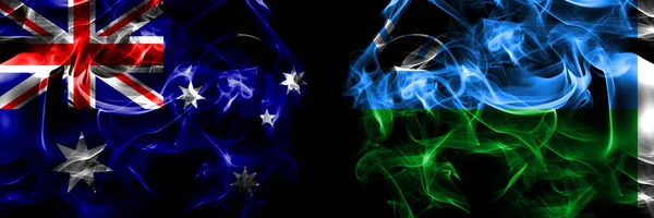 Vlajky Austrálie Australan Rusko Rusky Jugra Kouřový Prapor Umístěný Vedle — Stock fotografie