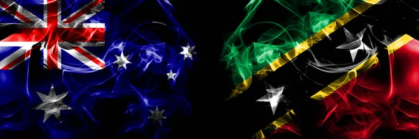 Flagi Australii Australii Saint Kitts Nevis Flaga Dymu Umieszczona Obok — Zdjęcie stockowe