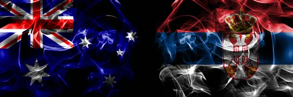 Флаги Австралии Австралии Против Сербии Сербии Дымовой Флаг Помещен Бок — стоковое фото