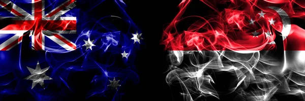 Флаги Австралии Австралии Против Сингапура Дымовой Флаг Помещен Бок Бок — стоковое фото