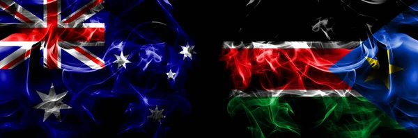 Vlajky Austrálie Australan Jižní Súdán Kouřový Prapor Umístěný Vedle Sebe — Stock fotografie