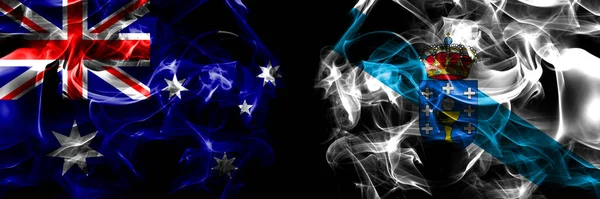 Флаги Австралии Австралии Против Испании Эспаны Галисии Дымовой Флаг Помещен — стоковое фото