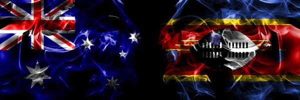 Флаги Австралии Австралии Против Свазиленда Дымовой Флаг Помещен Бок Бок — стоковое фото