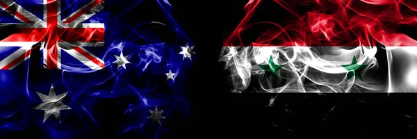 Bandeiras Austrália Austrália Síria Síria Bandeira Fumaça Colocada Lado Lado — Fotografia de Stock