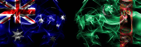 Drapeaux Australie Australie Turkménistan Drapeau Fumée Placé Côte Côte Sur — Photo