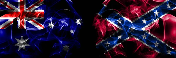 オーストラリア オーストラリア対アメリカ アメリカ アメリカ アメリカ アメリカ 南軍の海軍ジャックの旗 黒地に煙旗を並べて — ストック写真