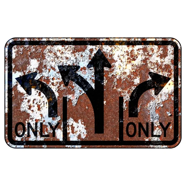 Old Rusty American Road Sign Advanced Intersection Lane Control Sign — Stock Photo, Image