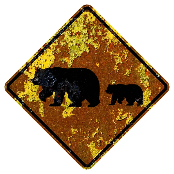 Old Rusty American Road Sign Bear Crossing California — Stock Photo, Image