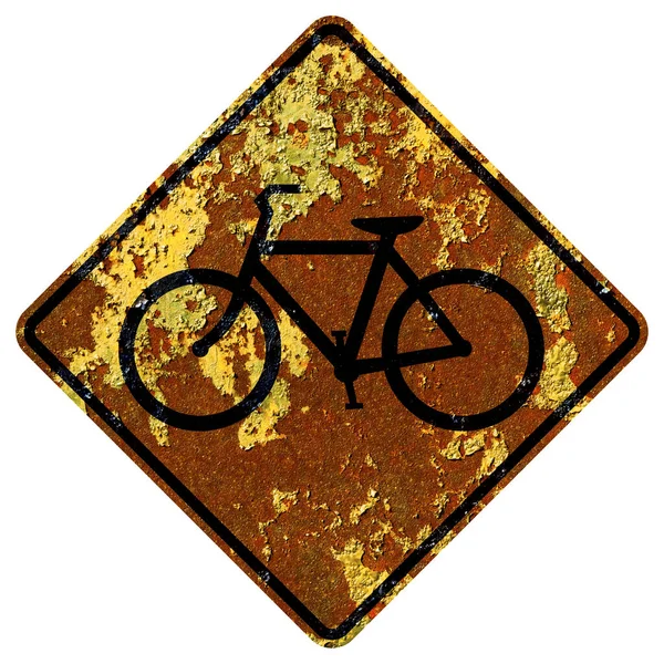 Antiguo Signo Tráfico Americano Oxidado Bicicletas — Foto de Stock