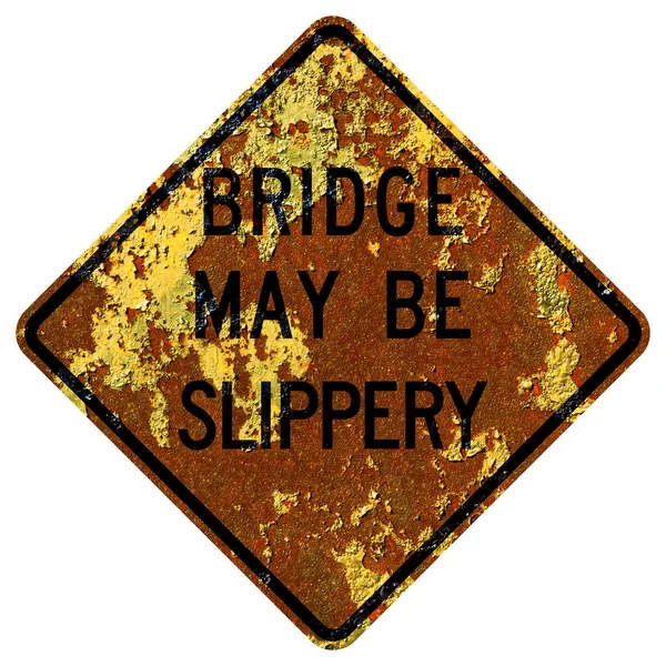 Velho Sinal Estrada Americana Enferrujado Ponte Pode Ser Escorregadio Pensilvânia — Fotografia de Stock