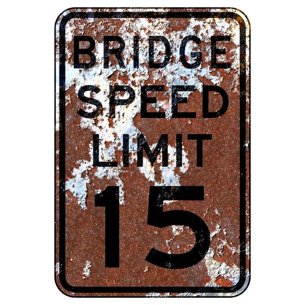 Velho Ferrugento Sinal Estrada Americano Limite Velocidade Ponte Minnesota — Fotografia de Stock