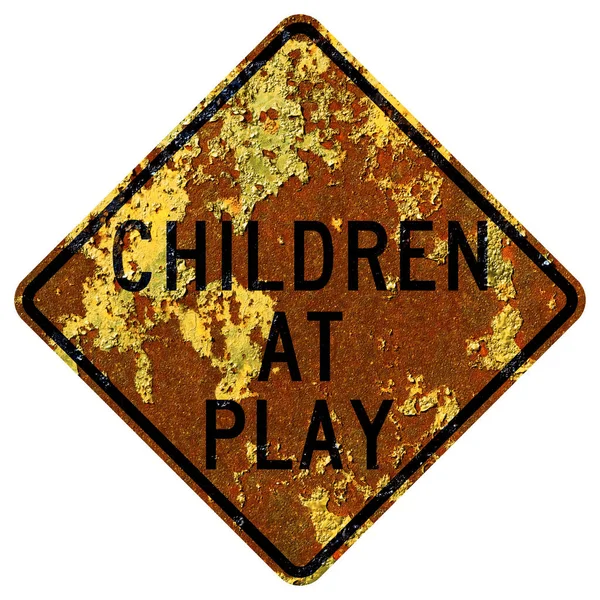 Velho Sinal Estrada Americana Enferrujado Crianças Jogo Estado Nova York — Fotografia de Stock